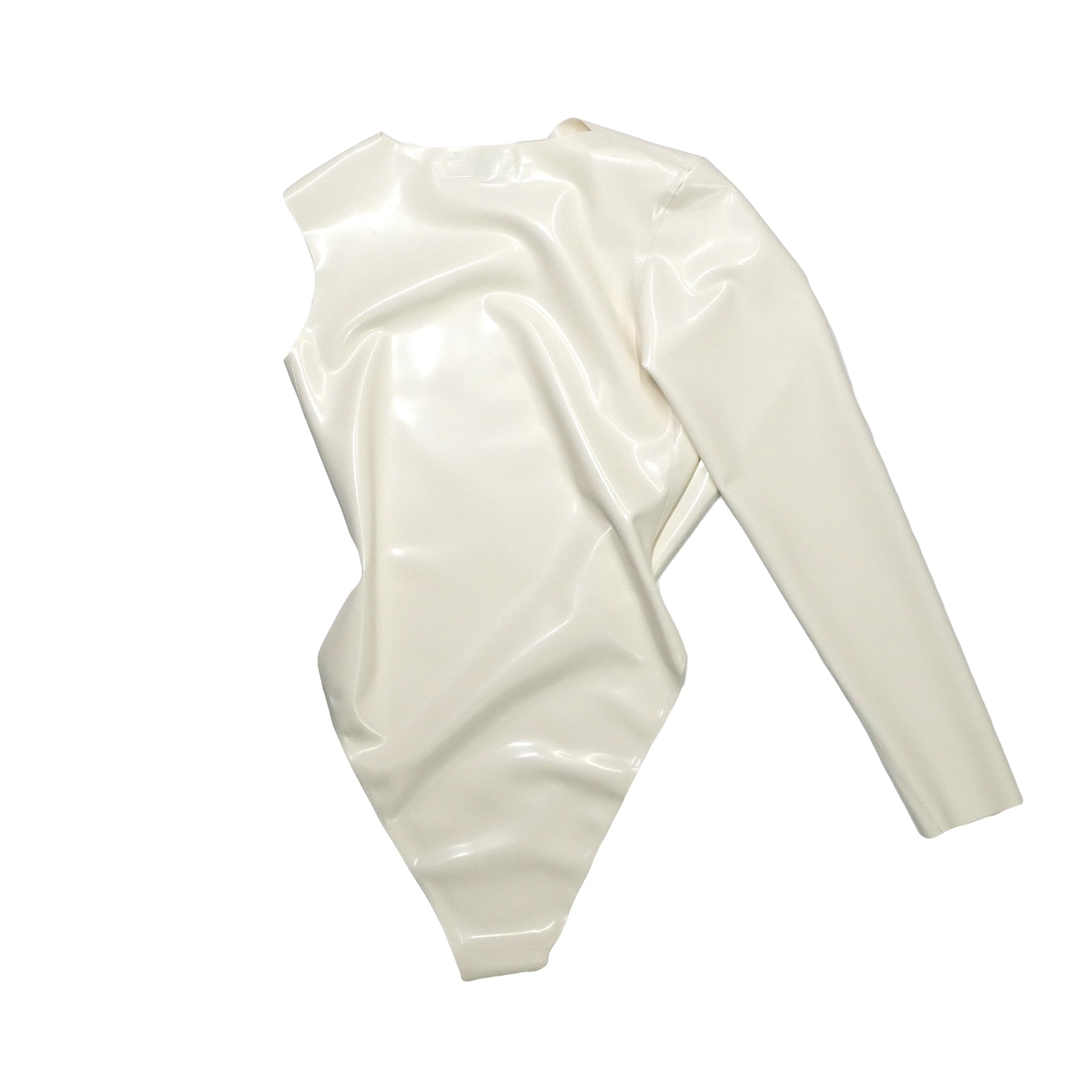 Latex Asymmetric Cowl Neck Bodysuit Egg White