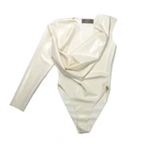 Latex Asymmetric Cowl Neck Bodysuit Egg White