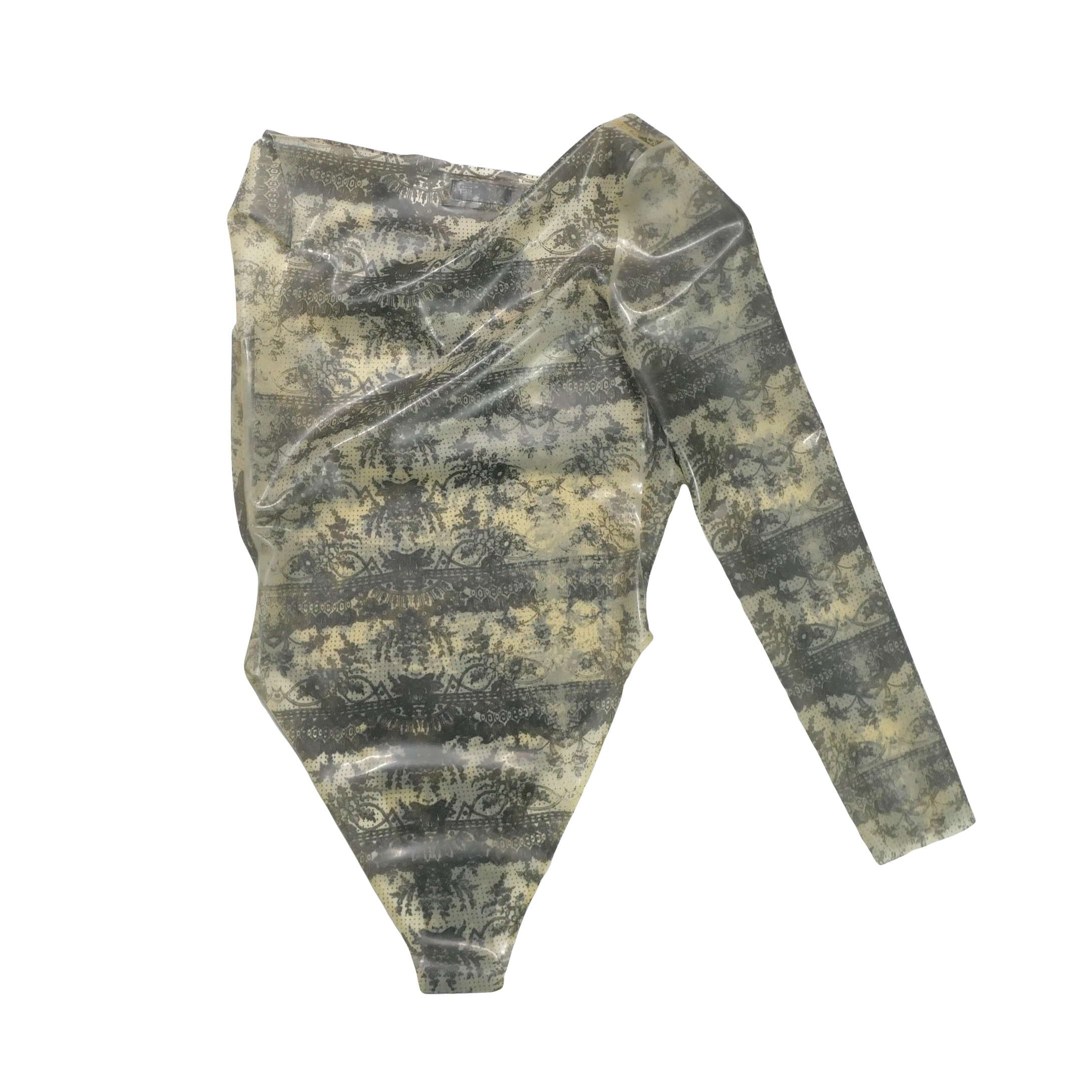 Latex Lace Asymmetric Cowl Neck Bodysuit