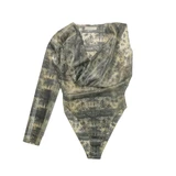 Latex Lace Asymmetric Cowl Neck Bodysuit