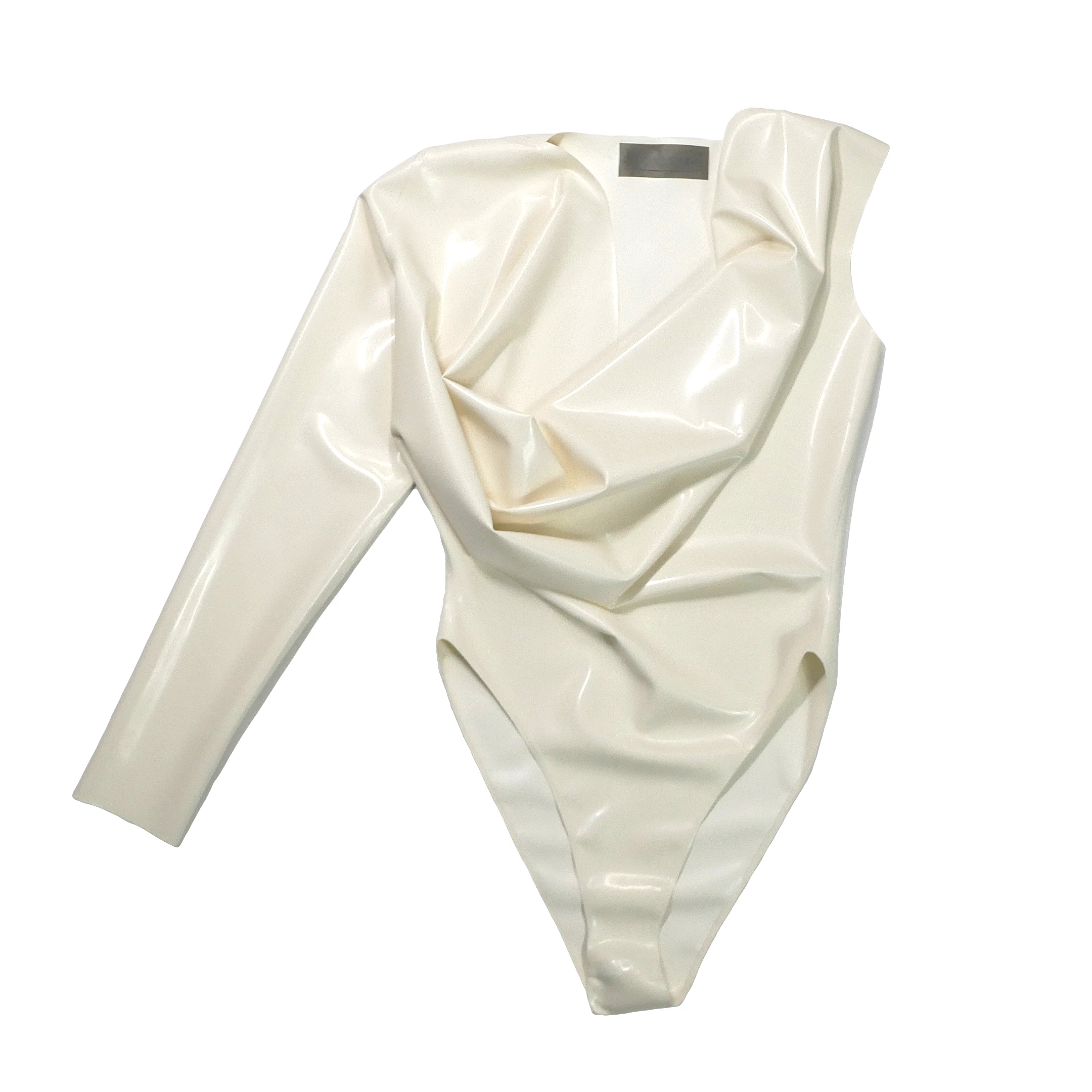 Latex Asymmetric Cowl Neck Bodysuit Egg White