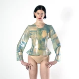 Latex Denim Flared Jacket